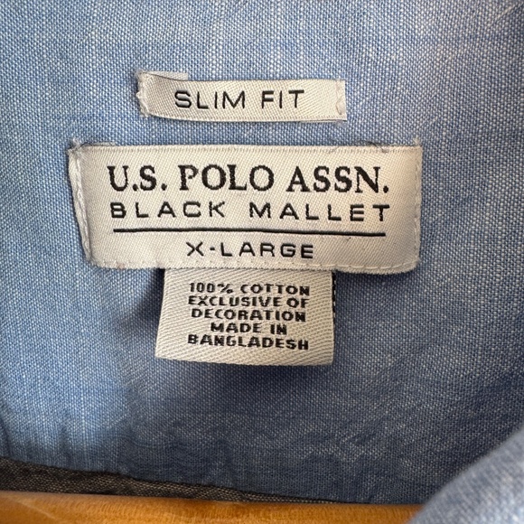 U.S. Polo Assn. Black Mallet Men's Blue/Gray‎ Chambray Button Up Casual Shirt XL - Picture 2 of 15